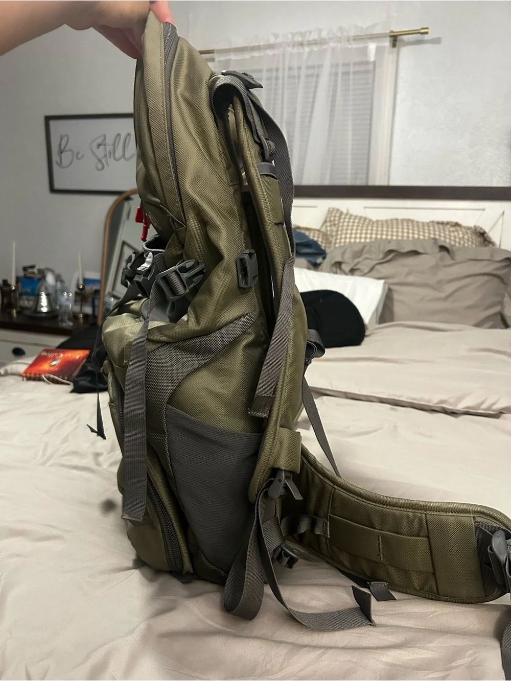 Olive Green Men's Backpack - Durable Everyday and Travel Bag